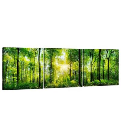 China Modern Illustration Forest Canvas Wall Art Decor 3 Piece Green Landscape Print Pictures for sale