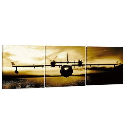 China Modern Vintage Airplane Artwork Picture Airplane Flight Over Runway Canvas Wall Art for sale