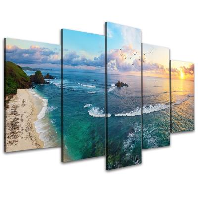 China 5 Piece Modern Custom Large Landscape Picture Seascape Wall Art Canvas Painting For Office Decor for sale