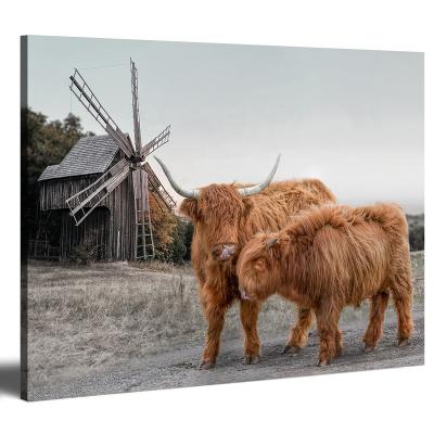 China Modern Extra Large Frame Wall Picture Canvas Art Painting Cow Animal Poster for sale