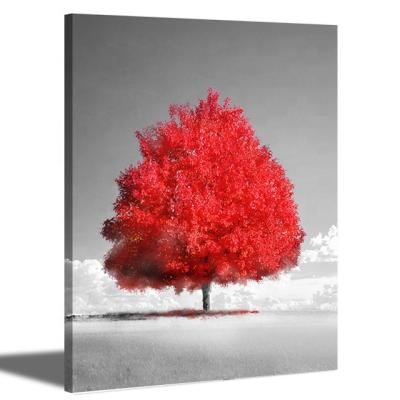 China Modern Nature Artwork Tree View Landscape Picture Canvas Print Red Wall Art Painting for sale