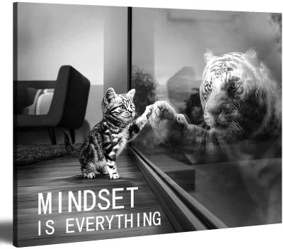 China The modern mindset is everything motivational illustration Cat Canvas Painting Inspirational Wall Art Pictures for sale