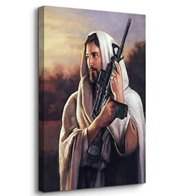 China Christian Wall Art Religious Picture Modern Jesus Holding a Gun Christian Art Pictures for Wall for sale