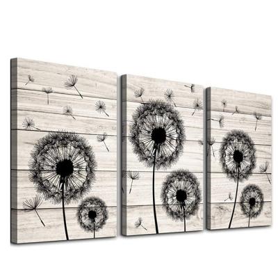 China 3 Pcs Modern Black And White Color Dandelion Picture Canvas Painting Floral Wall Art For Wall Decoration for sale