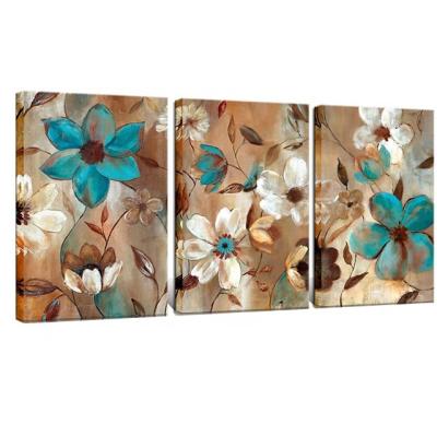 China 3 Pcs Modern Floral Picture Canvas Painting Blue And White Color Flower Wall Art For Wall Decoration for sale