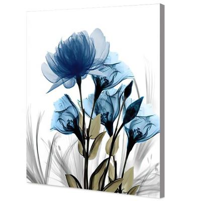 China Modern Floral Pictures Paintings Prints Navy Blue Tulip Flower Canvas Wall Art for sale