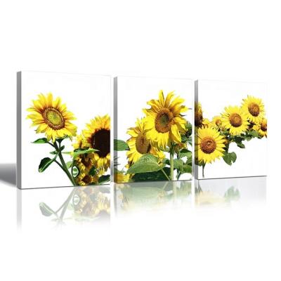 China 3 Pcs Modern Yellow Color Sunflower Picture Canvas Painting Floral Wall Art For Wall Decoration for sale