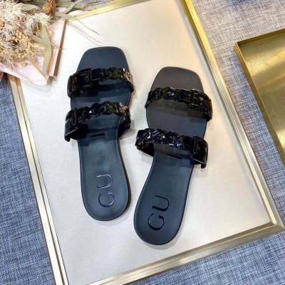 China Fashion Trend 2021 Summer Sale Female Luxury Sandals Toe Female Flat Slide Strap Jelly Sandals Women Black Cheap Hot Brand Open Sandals for sale