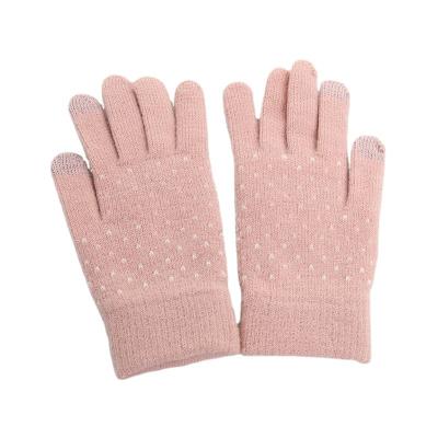 China Women Logo Labeled Touch Screen Warm Custom Ribbed Knit Jacquard Touch Screen Cuff Stretch Thermal Winter Glove for sale