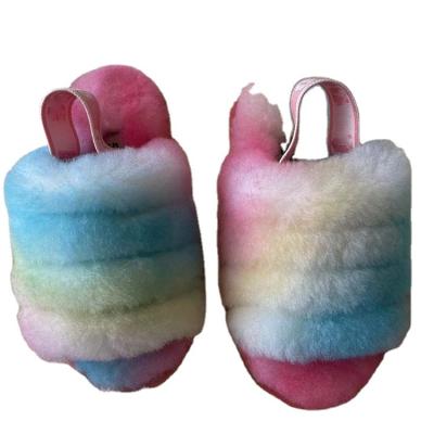 China New design flat candy color designer wool slides kids sheepskin anti-skid light soft baby slippers for sale