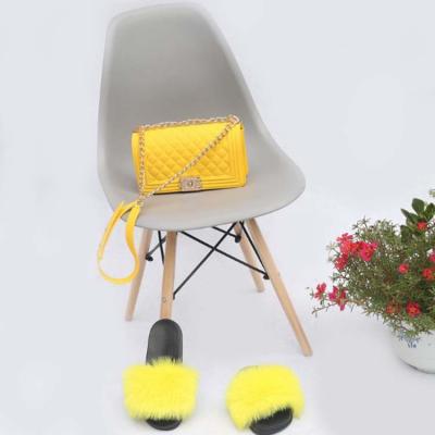 China New Style Fox Fur Anti-slippery Slides and Bag Set Purse and Slipper Sets Matching Bag and Fur Sandals for sale