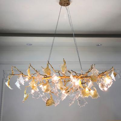 China Luminous Luxury Lighting Fixtures Led Crystal Glass Leaves Chandelier Chandeliers and Modern Nordic Lamps for sale