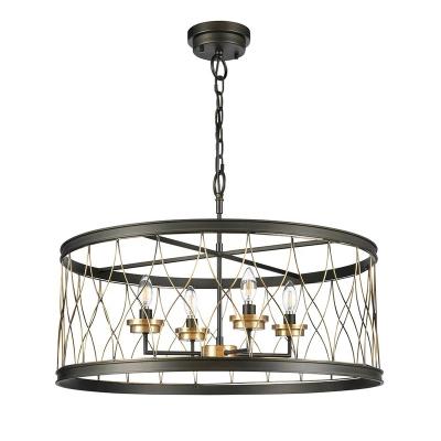 China Classic Wrought Steel Cage Pendant Lamp with Brass Finish and Hand Paint Oil Rubbed Bronze Frame for Dresser Room for sale