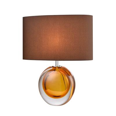 China Mid Century Clear and Amber Solid Hand Oval Shape Blown Glazed Glass Table Lamp for Apartment Bedroom with Oval Coffee Fabric Shade for sale