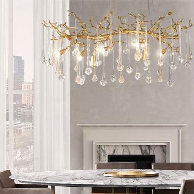 China Bright 3000K Lighting Accessories Long Light Crystal Drops Glass Minimalist Roof Chandelier for sale