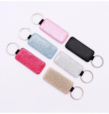 China High Quality DIY Heat Press PU Leather Blank Sublimation Glitter Key Chain Keychain for sale