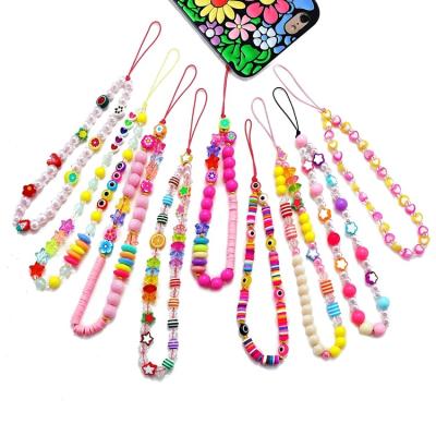 China Fashion Fruit Star Love Bead Clay Beaded Phone Charms Straps Colorful Acrylic Handmade Lanyard Chain for Women Girls for sale