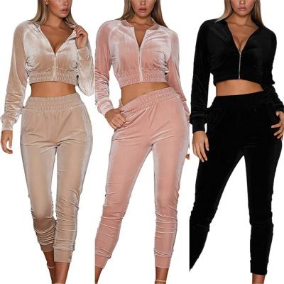 China Cowinner Women Breathable Tracksuit Set 2 Piece Velor Zipper Crop Sweatshirt And Jogger Pants Top Slim Fits for sale