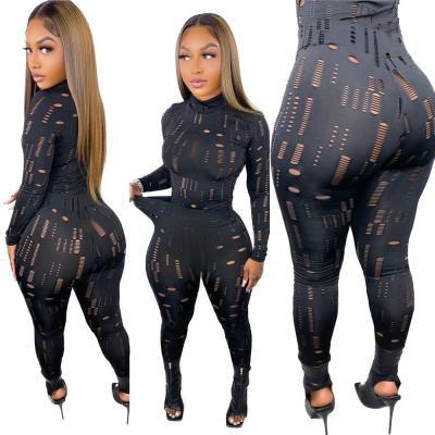 China Cowinner Breathable Sexy Two Piece Outfits For Women Clubwear Black Stretch Sheer Mesh Long Sleeve Blouse And Bodycon Pants Set For Party for sale