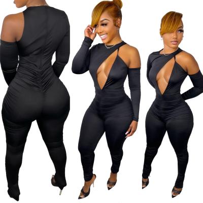 China Cowinner 2022 Breathable One Shoulder Tank Top Long Sleeve Bodycon Overalls Black Sexy One Piece Romper for sale