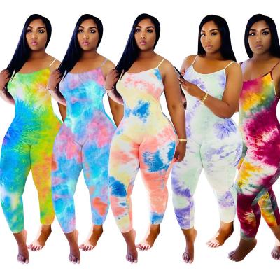 China Breathable Sexy Tie Dye One Piece Cowinner Bodycon Sling Overalls Women Sleeveless Romper Clubwear for sale