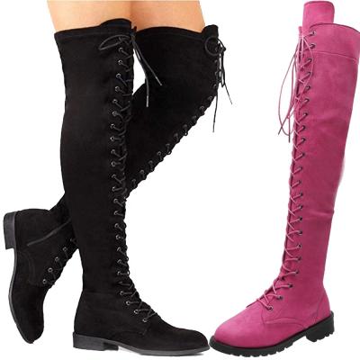 China Cowinner Breathable Women Over The Knee Low Heel Lace Up Tall Boots for sale