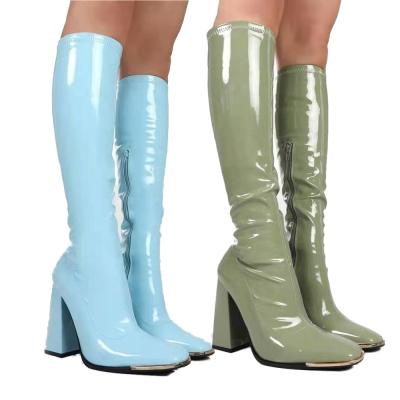 China Breathable Woman Knee High Cowinner Boots Chunky High Heel Side Zipper for sale