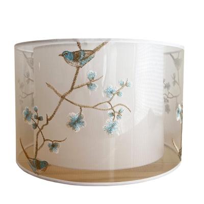 China Traditional Chinese Style Embroidery Pattern Fabric Shade Drum Lighting Indoor Canvas Lampshade,Table Lamp Shade with Spider Ring for sale