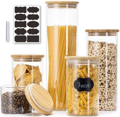 China Freshness Storage Amazon Kitchen Stackable Canisters Set Clear Glass Jars For Home Kitchen Thicken Airtight Food Storage Jars With Wooden Bamboo Lid for sale