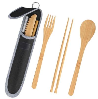 China Disposable Reusable Bamboo Portable Travel Cutlery Set Tableware Fork Knife Fork Spoon Chopsticks and Straws Set for sale