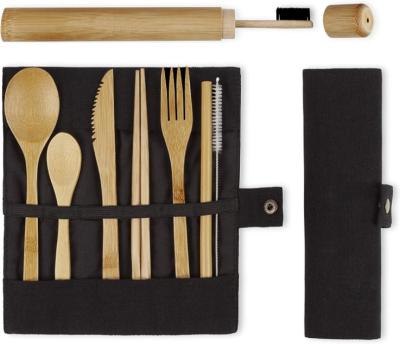 China Amazon Disposable Hot Selling Bamboo Cutlery Set With Case And Toothbrush Utensils Bamboo Cutlery Set for sale