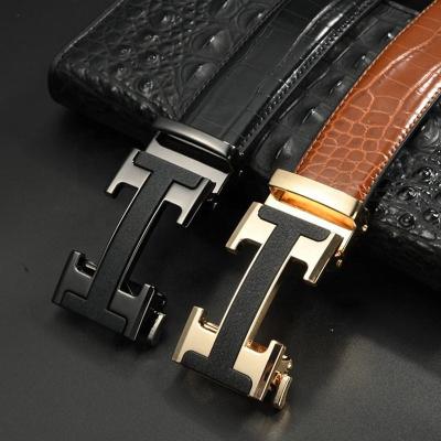 China Decoractive Hot Style Alligator Belly Print Leather Belt Buckle Crocodile Charm Automatic Belt For Men for sale