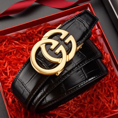 China High Quality OEM Alloy Decoractive Automatic Buckle Men's Custom Genuine Leather Belt for sale