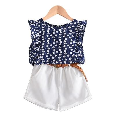 China China Supplier Girl Summer Casual Hot Selling Gold Sleeveless Costume Gift Sets Belt Flower Printed Set for sale