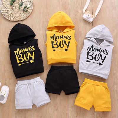 China Casual Mosengkw Amazon Boy Sleeveless Hoodie Clothes Set Summer Wholesale 3 Color Option Printed Kids Clothing Set for sale