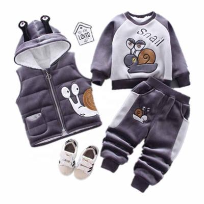 China Mosengkw winter casual thicken for outwear vest snails design unisex three-piece set kids child clothing for sale