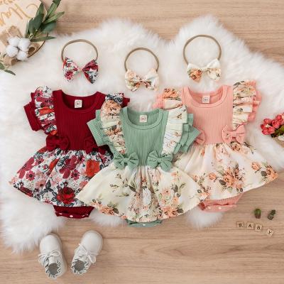 China Mosengkw fashion casual summer printed girl romper with headband baby tracksuit baby wholesale new infant romper for sale