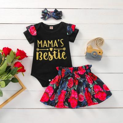 China Mosengkw 2022 new girl black printed romper casual set summer short sleeve cotton material dress romper set for baby for sale