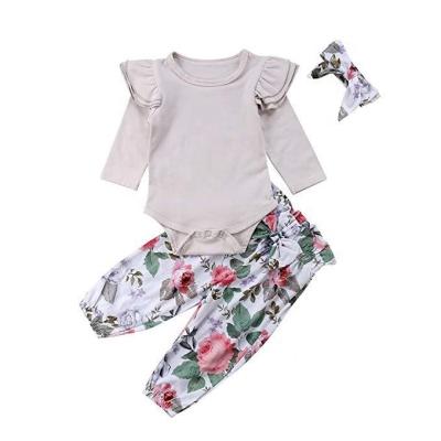 China Mosengkw Pinted Casual Pants Long Sheath Kids Casual Romper With Headband White Color Girl Wholesale Rumpsuit Set for sale