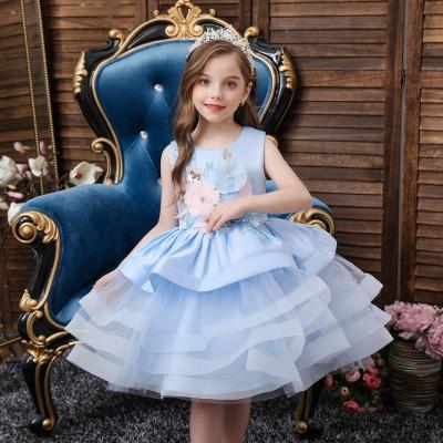 China Mosengkw Breathable Summer Girl Flower Embroidery Princess Dress Birthday Party Ball Sleeveless Grown Kids Dress 0-8 Years for sale