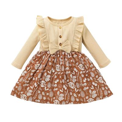 China Breathable Mosengkw Printed Flower Girl's Long Sleeve Dress Autumn Spring Strip Shirt Skirt For 1-6years Baby for sale