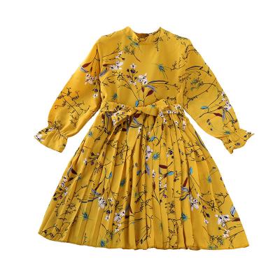 China Wholesale Breathable Mosengkw Boho Fashion Girl Dress Autumn Yellow Printed Flower Dress New With Belt 3-8years for sale