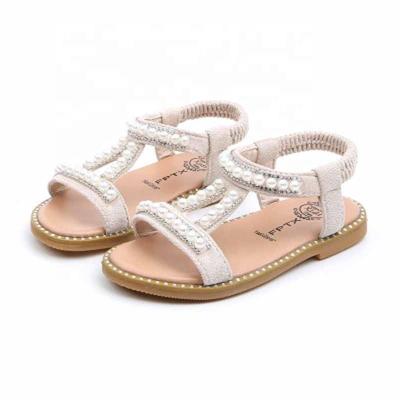 China Mosengkw Summer Breathable Pearl Decoration Open Toe Flat Children Shoes High Quality Sandals For Little Girls for sale