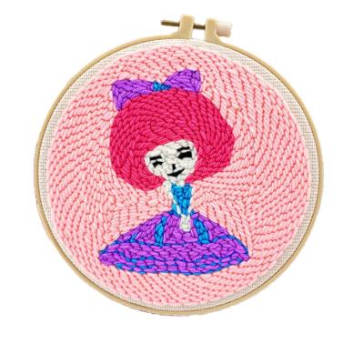 China Decoration punch needle embroidery beginner set with punch needle and plastic hoop, custom pattern accepted for sale