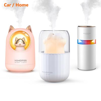 China Cute Cat 7 Colors LED Mini Small Space Room Car Ultrasonic Portable Personal Humidifier Best Selling Car 300ml 400ml OEM Wholesale for sale