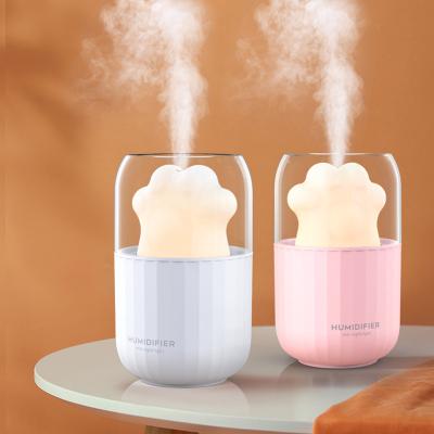 China Car Mini Portable Household Cooling Mist Maker Cat Paw LED Light Small H2O Personal Bedroom Humidifiers for sale