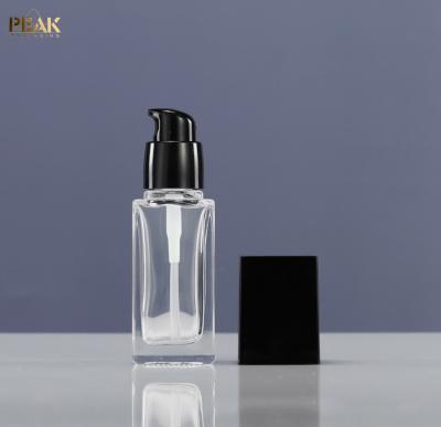 China Cosmetic Wholesale Cosmetic Packaging 20ml 30ml Square Lotion Foundation Clear Glass Empty Bottle for sale