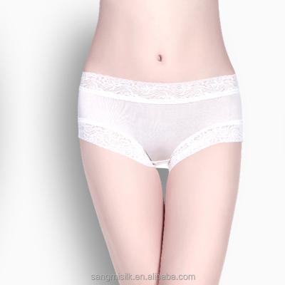 China 100% Silk Mid Waist Brief With Lace Knitted Ladies 	Natural Silk Underwear for sale