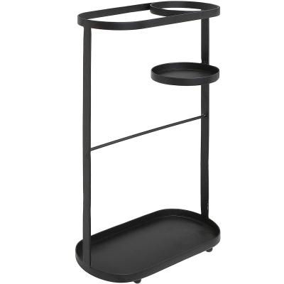 China Modern Home Entryway Black Metal Umbrella Stand With Short Folding Umbrella Stand Storage Rack for sale