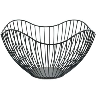 China Container Fruit / Food Metal Wire Fruit Rolls Rack For Modern Kitchen Countertop , Large Round Black Storage Baskets For Bread for sale